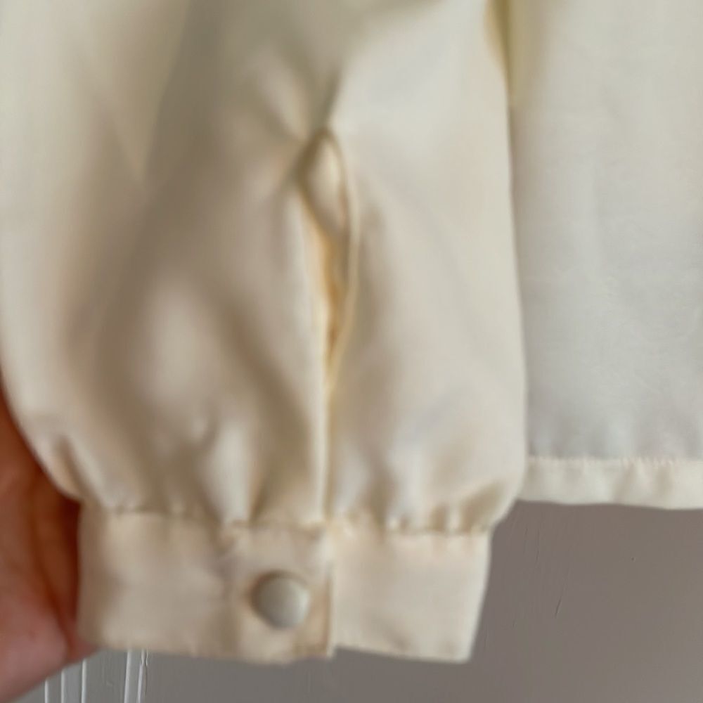 Vtg 70s C.E.O. Petites cream colored high necked polyester blouse - Picture 7 of 9